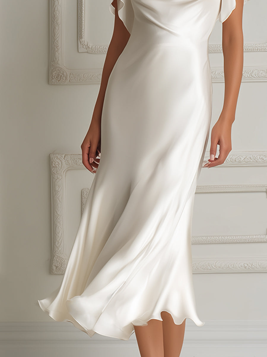 Elegant Cowl-Neck Acetate Satin Midi Dress