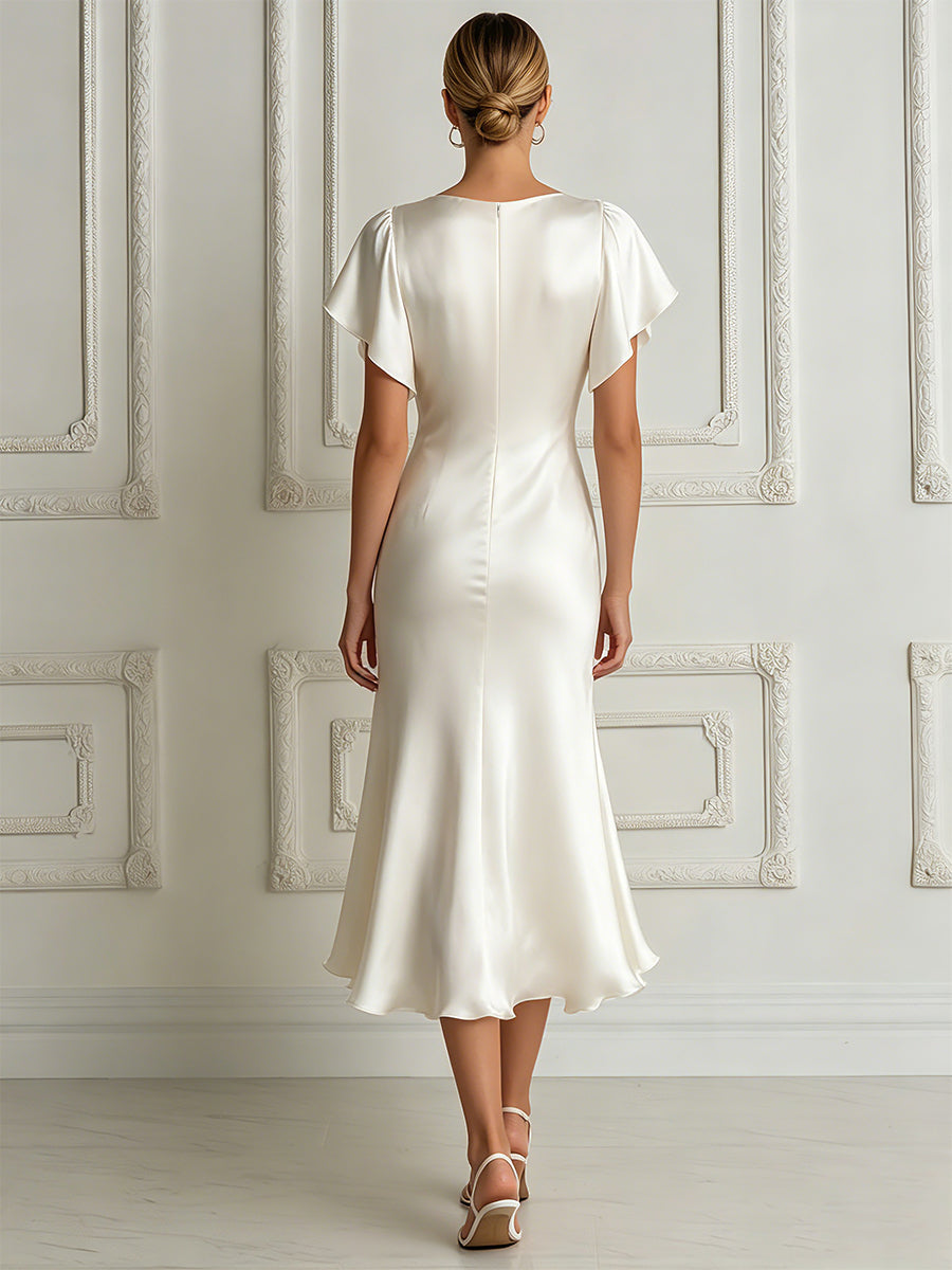 Elegant Cowl-Neck Acetate Satin Midi Dress