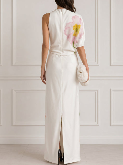 Asymmetric One-Shoulder Floral Print Maxi Dress