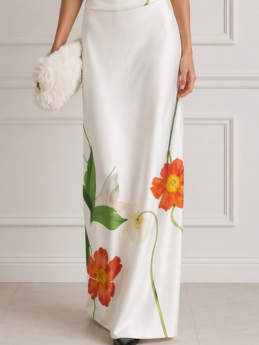Asymmetric One-Shoulder Floral Print Maxi Dress
