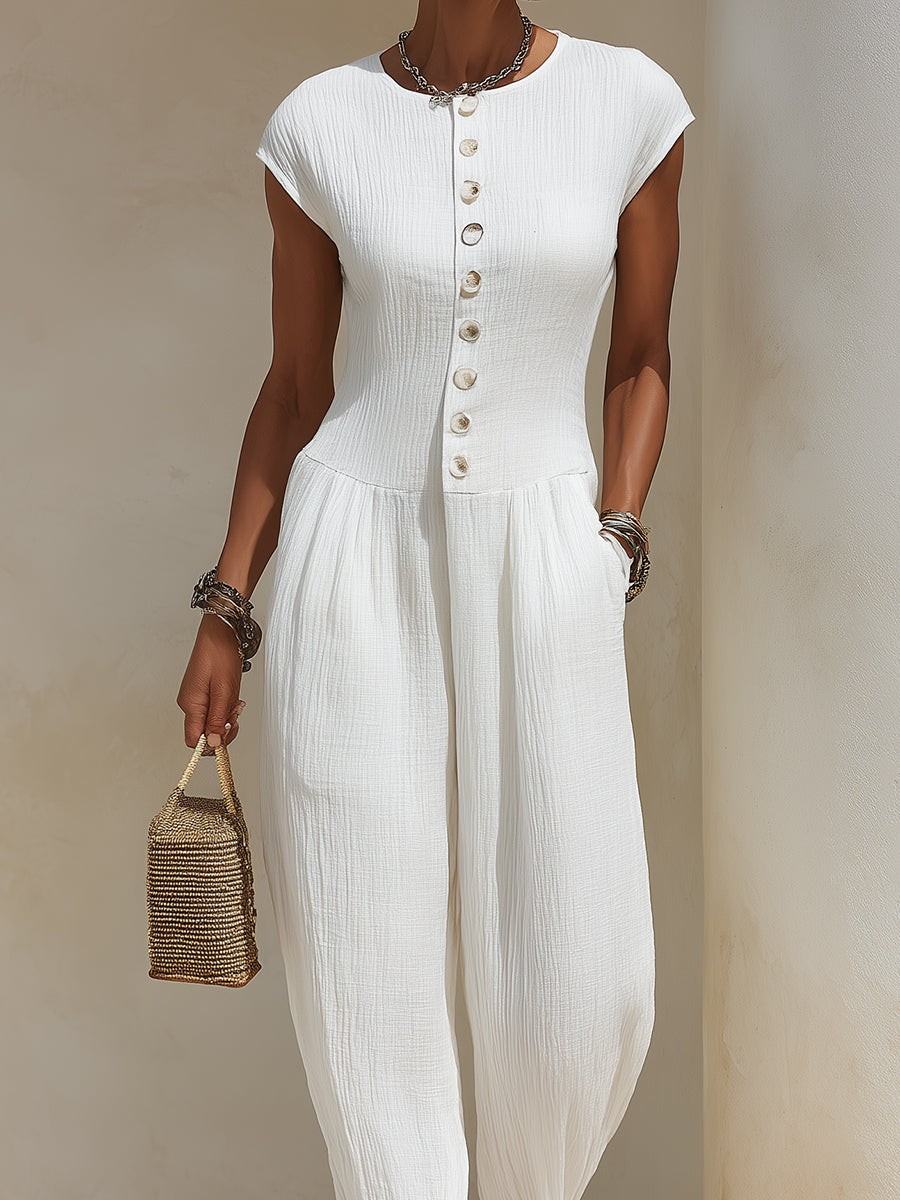 Stylish Washed Cotton Knotted Lantern Jumpsuit