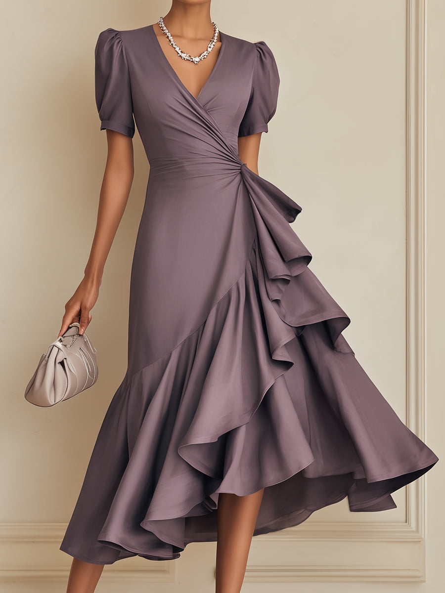 French-Style Tencel Midi Dress With Ruffle Trim