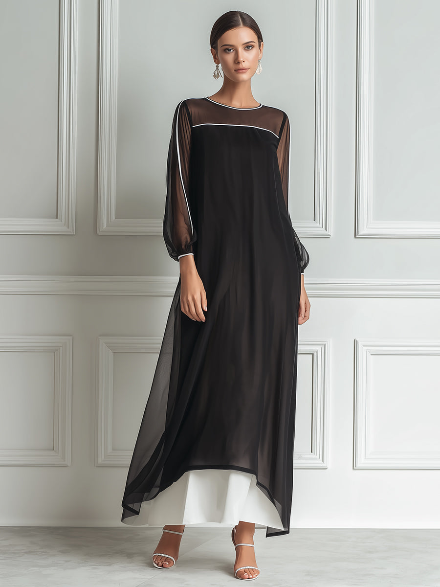Sophisticated Contrast Layered Maxi Dress