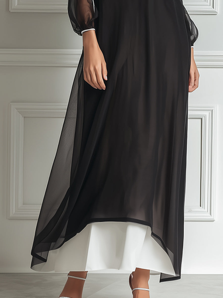 Sophisticated Contrast Layered Maxi Dress