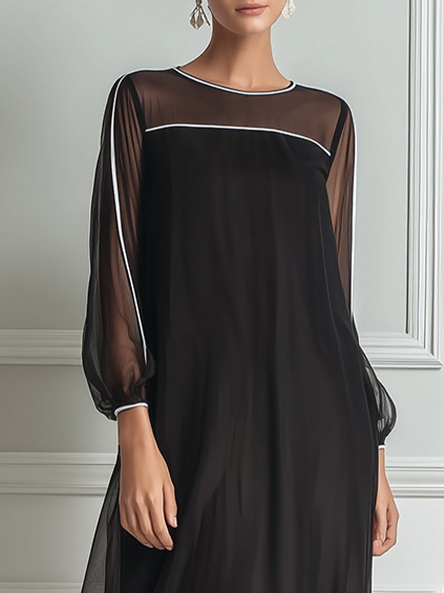 Sophisticated Contrast Layered Maxi Dress