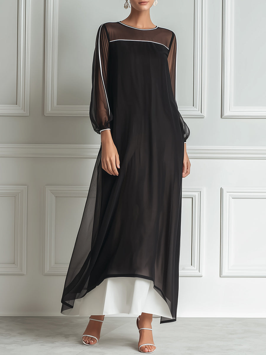 Sophisticated Contrast Layered Maxi Dress