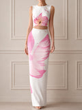 Floral Print Cropped Top And High-Waist Maxi Skirt Set