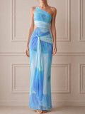 Asymmetric One-Shoulder Draped Cutout Maxi Dress