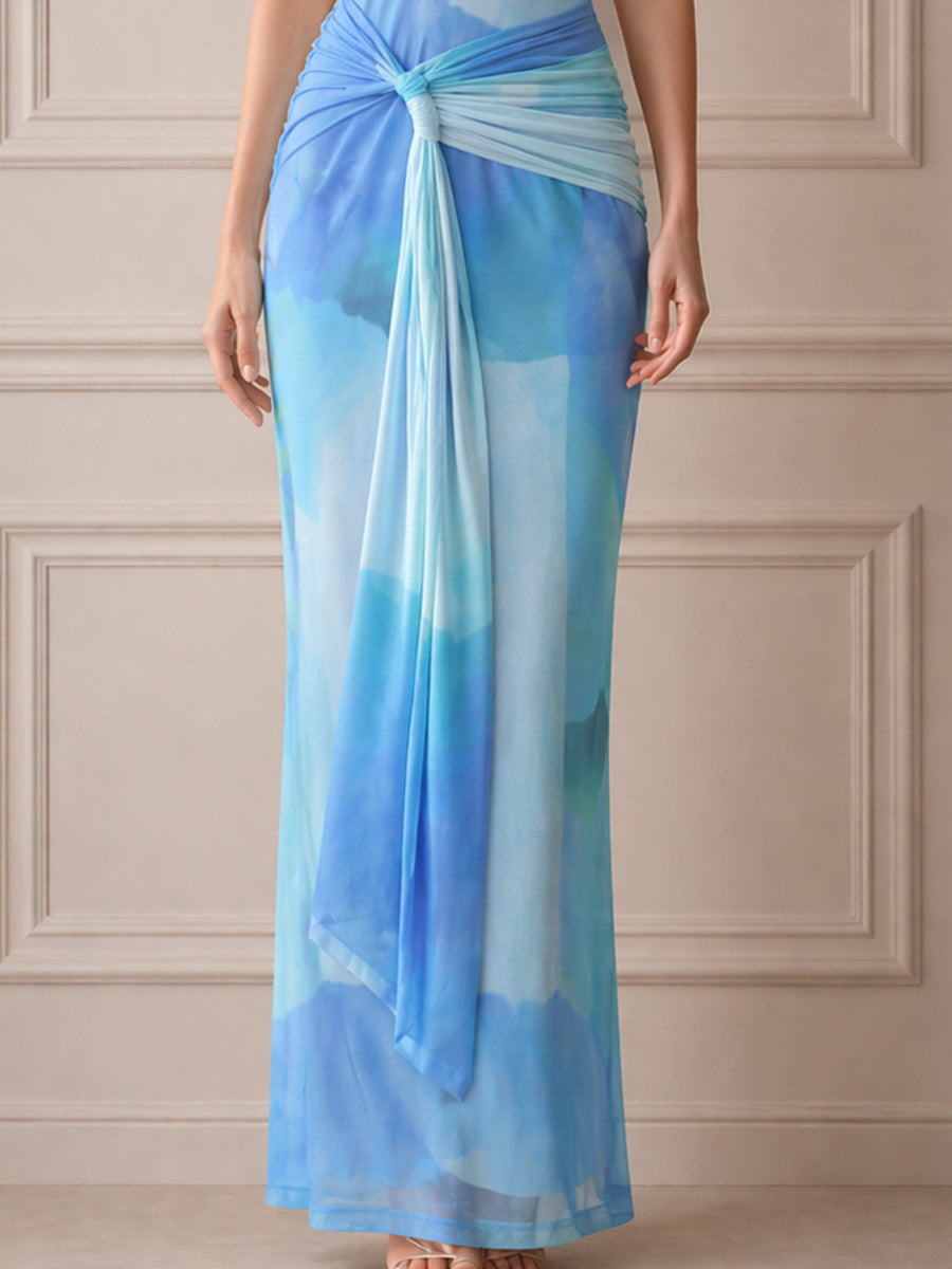 Asymmetric One-Shoulder Draped Cutout Maxi Dress