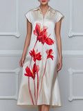 Floral Print Satin Zip-Front Midi Dress