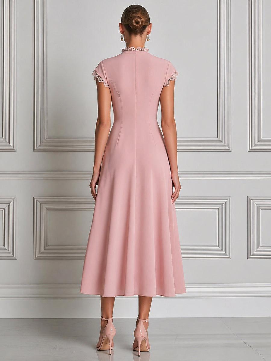 Timeless Grace Lace-Trimmed Midi Dress