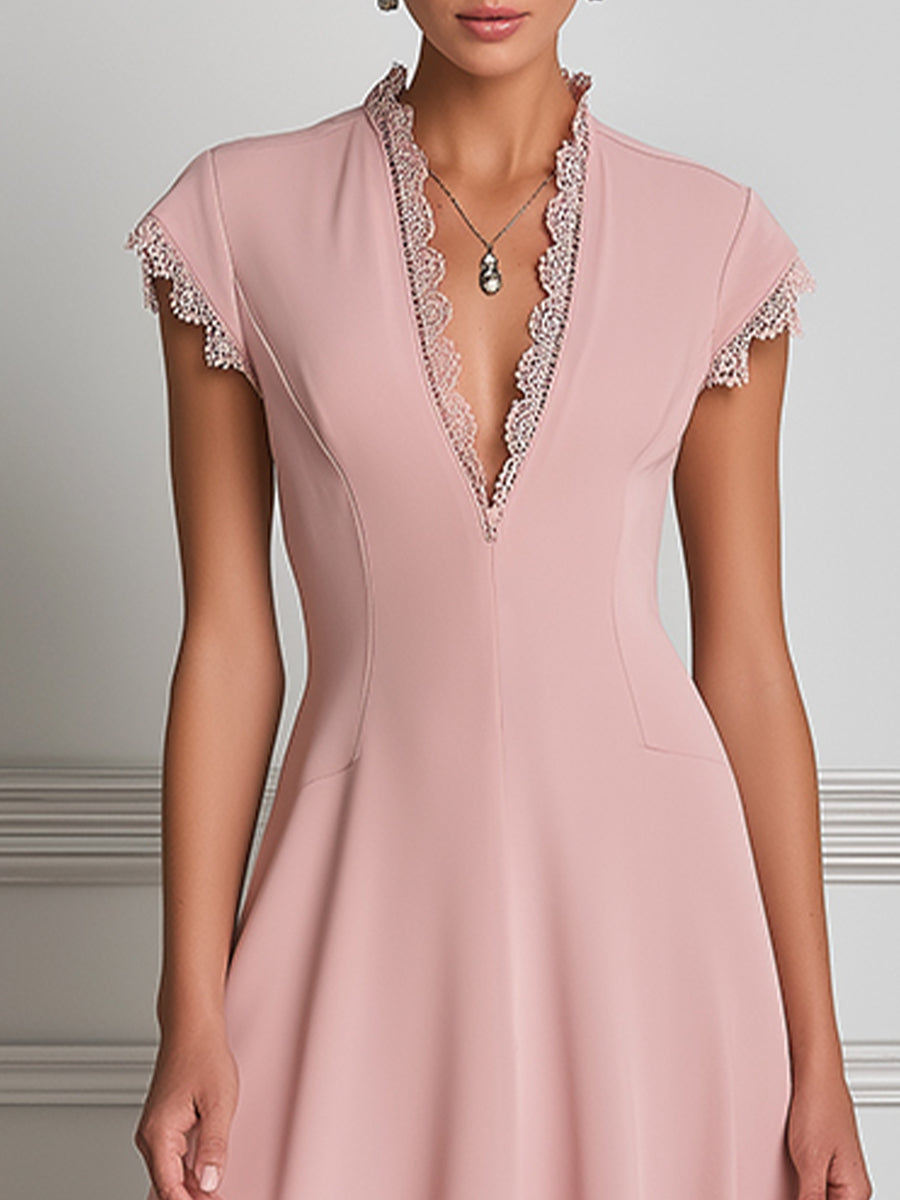 Timeless Grace Lace-Trimmed Midi Dress