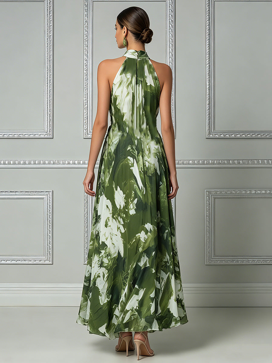 Botanical Impressionist Halter Maxi Dress