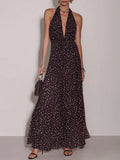 Stylish Halter-Neck Polka-Dot Maxi Dress