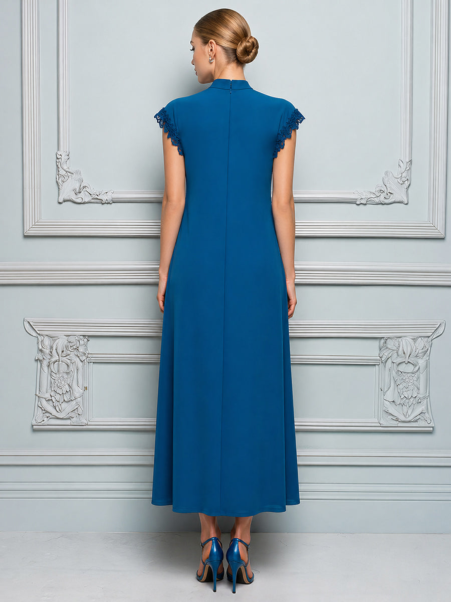 Sophisticated High-Neck Teal Midi Dress