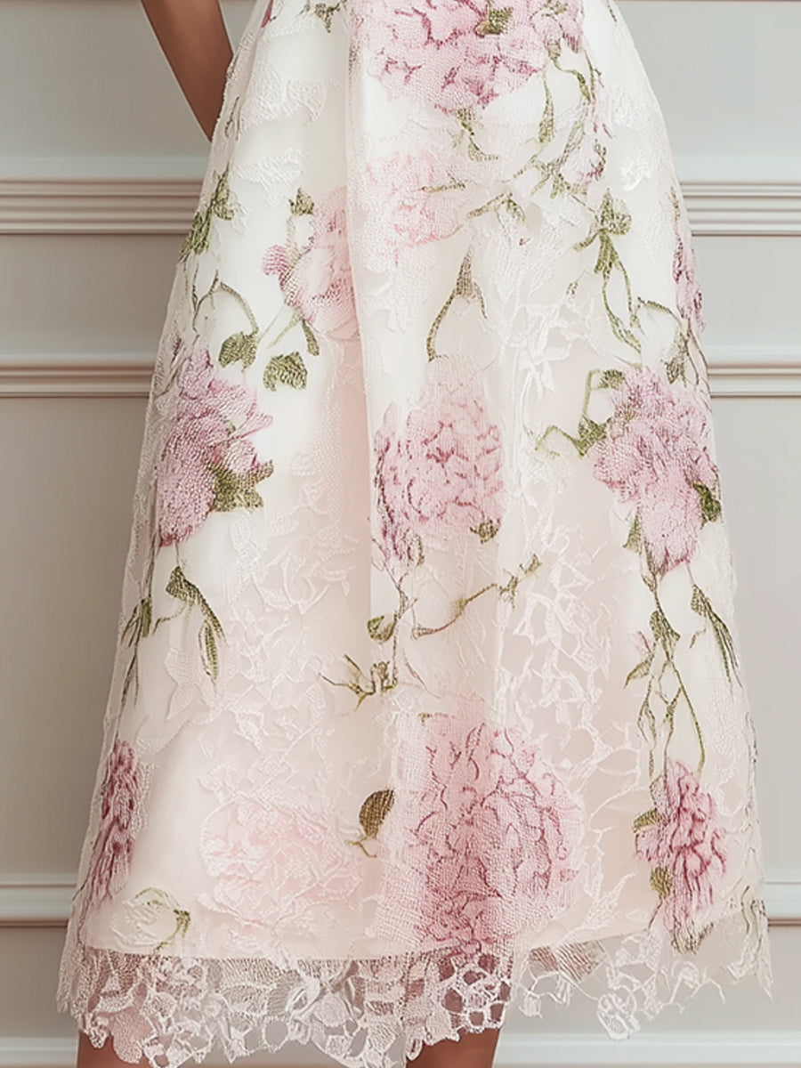 Floral Lace Sleeveless A-Line Midi Dress