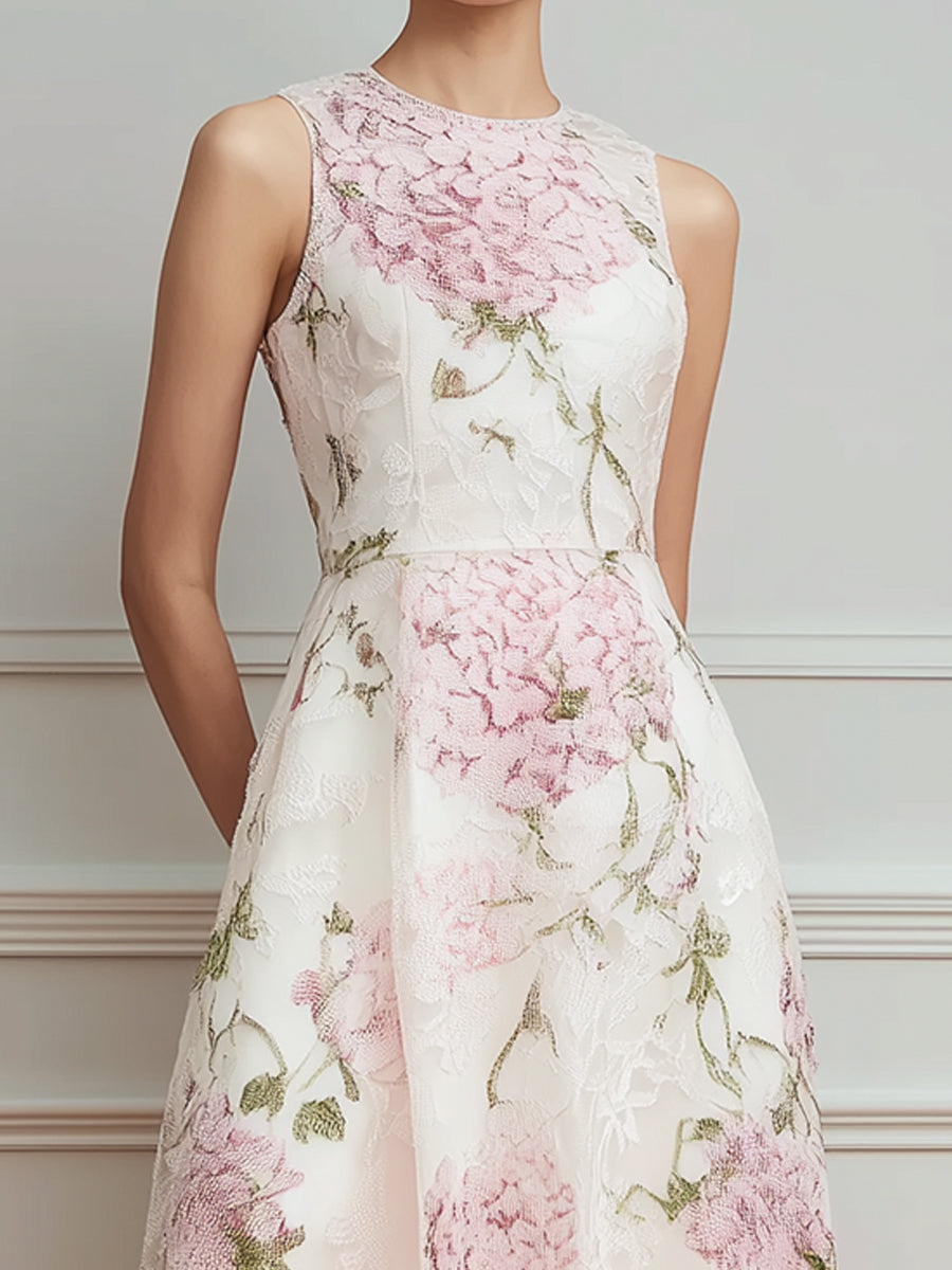Floral Lace Sleeveless A-Line Midi Dress