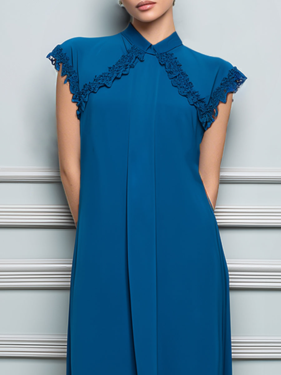 Sophisticated High-Neck Teal Midi Dress