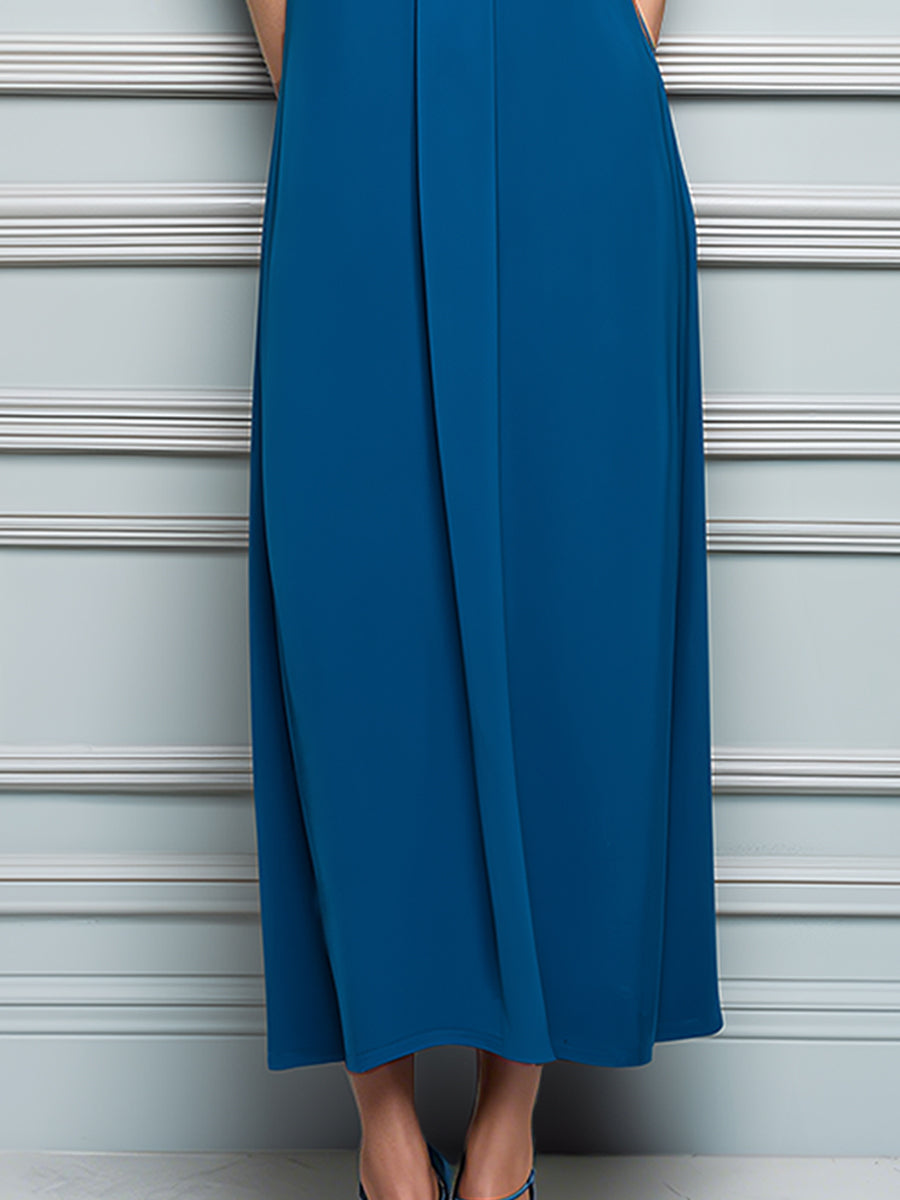 Sophisticated High-Neck Teal Midi Dress