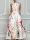 Sleeveless Round Neck Floral A-Line Midi Dress