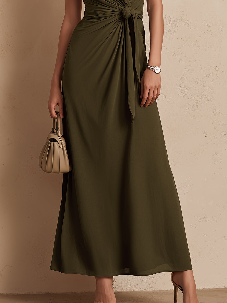 Minimalist Halter-Neck Maxi Dress With Side Knot Detail