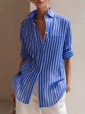 Minimalist Commuter-Style Striped Half-Sleeve Shirt