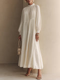 Minimalist Pleated Washed Cotton Loose Maxi Dress