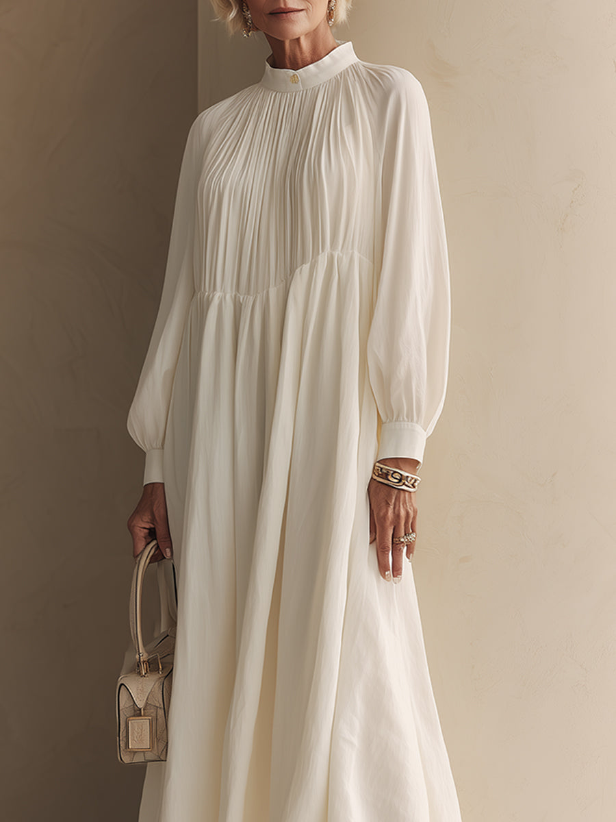 Minimalist Pleated Washed Cotton Loose Maxi Dress