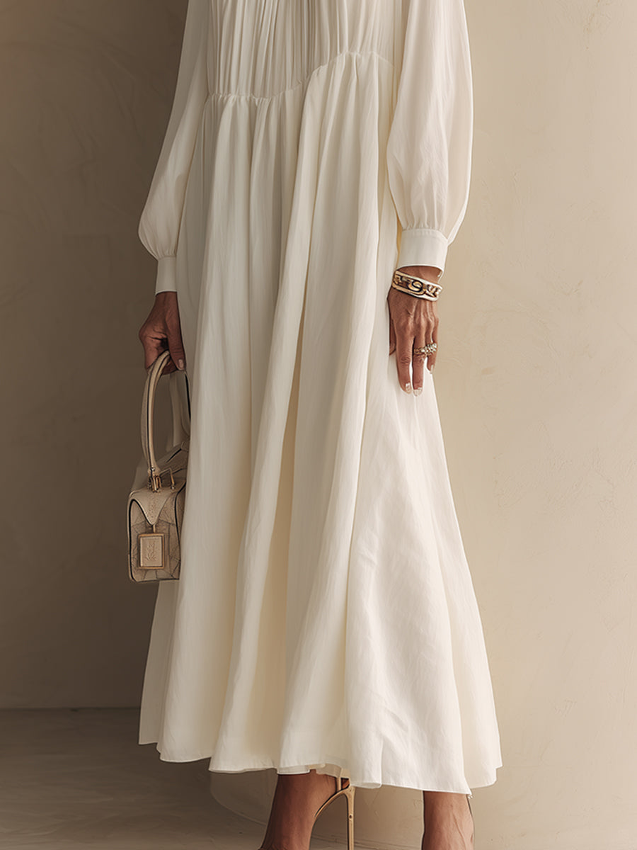 Minimalist Pleated Washed Cotton Loose Maxi Dress