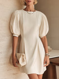 Elegant Puff-Sleeve Waist-Defining Mini Dress