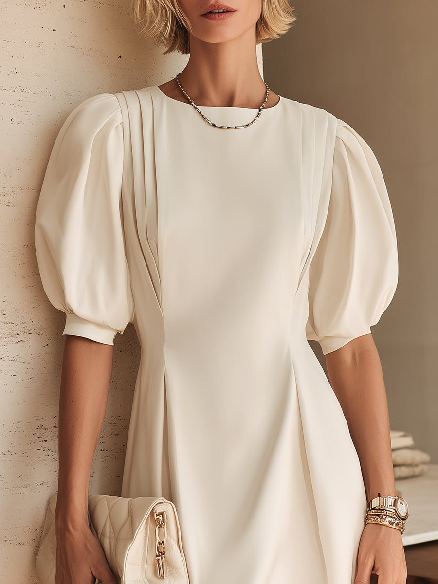 Elegant Puff-Sleeve Waist-Defining Mini Dress