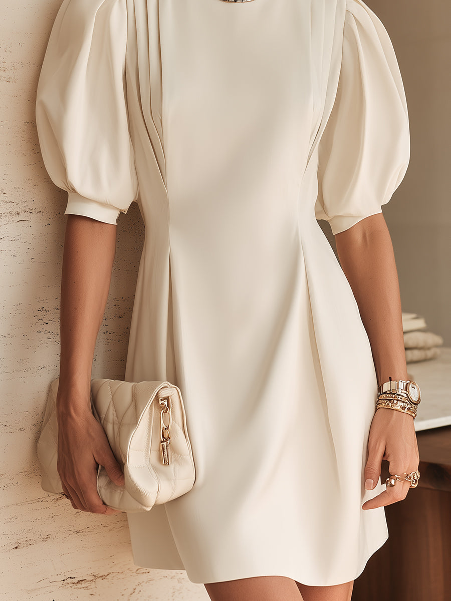 Elegant Puff-Sleeve Waist-Defining Mini Dress