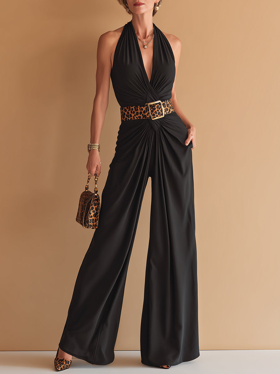 Elegant Halter-Neck Wide-Leg Jumpsuit With Belt