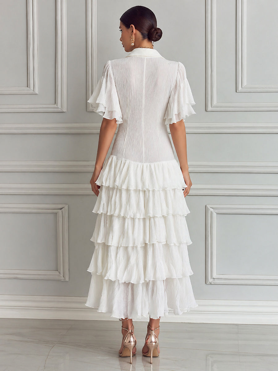 Elegant Tiered Maxi Shirt Dress