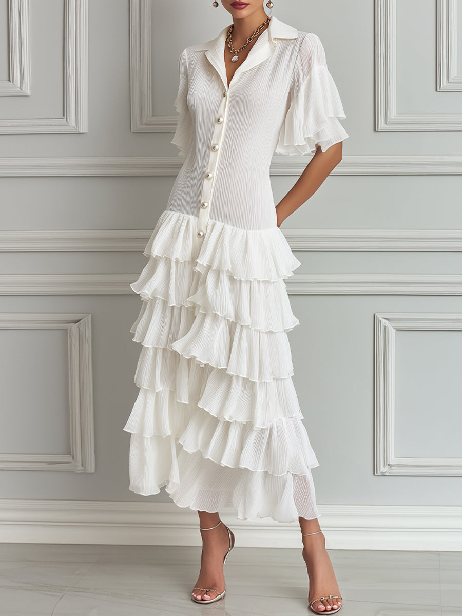 Elegant Tiered Maxi Shirt Dress