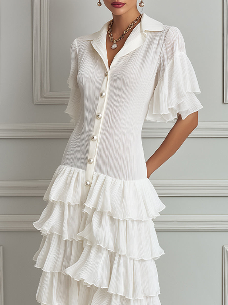 Elegant Tiered Maxi Shirt Dress