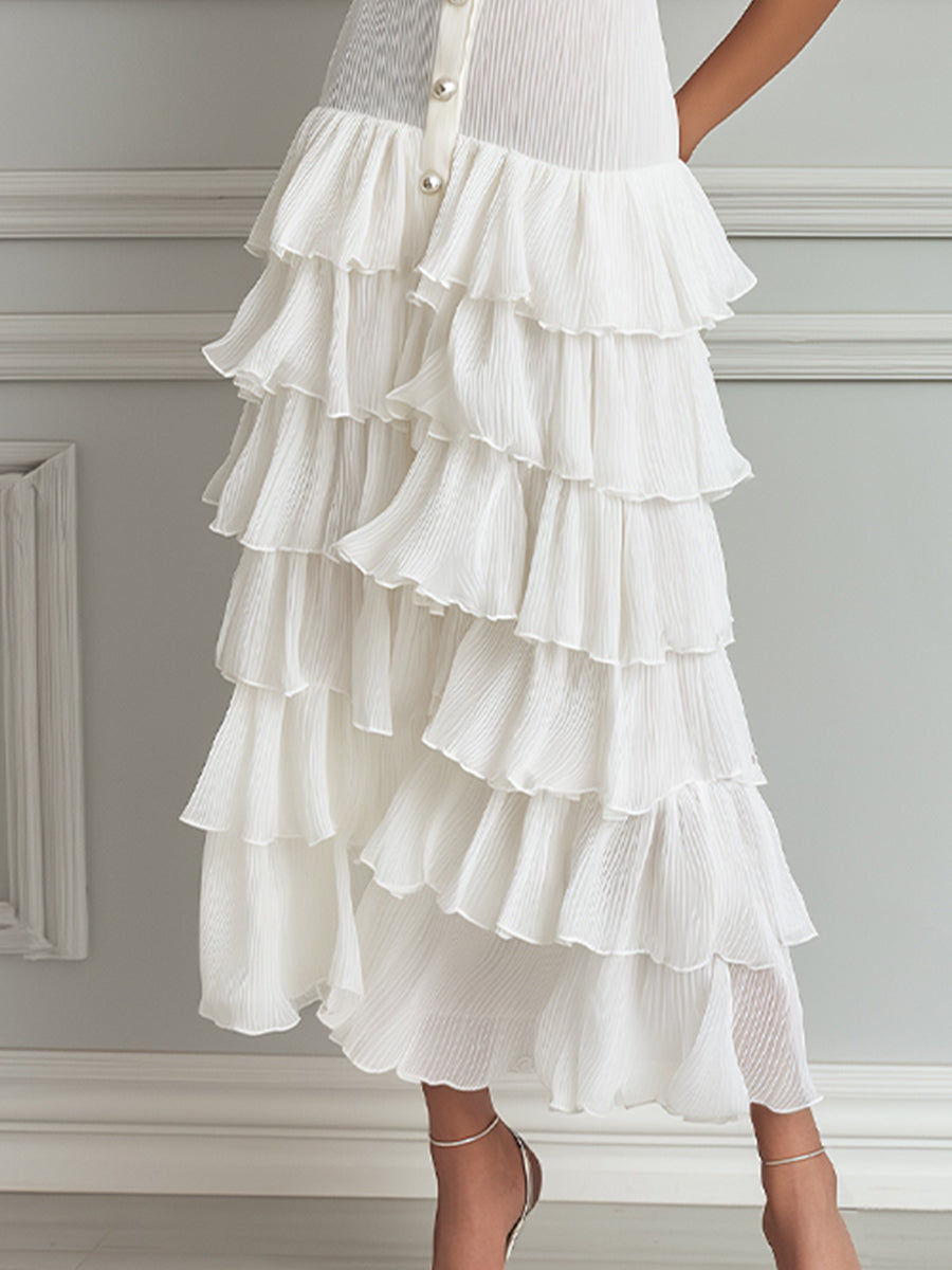 Elegant Tiered Maxi Shirt Dress