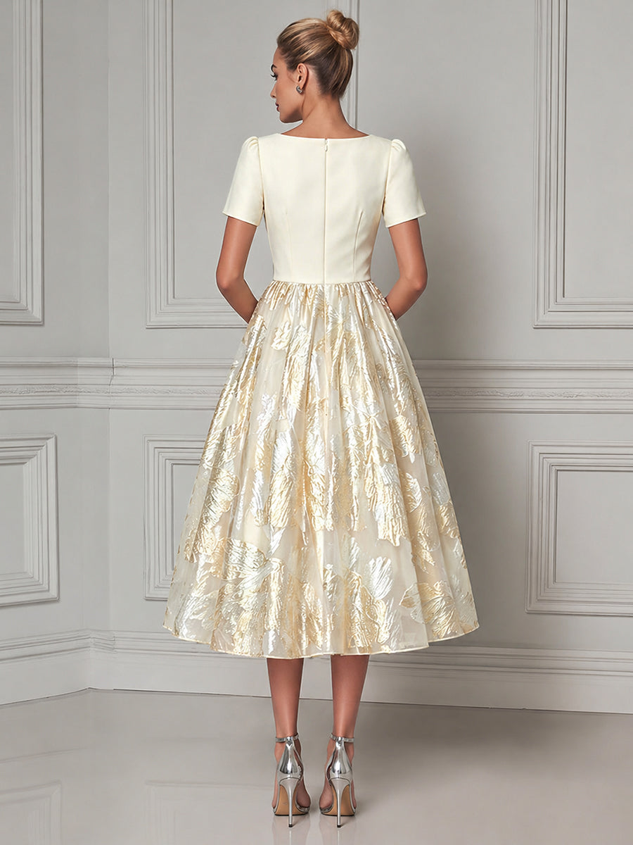 Timeless Elegance Puffed Sleeves Midi Dress