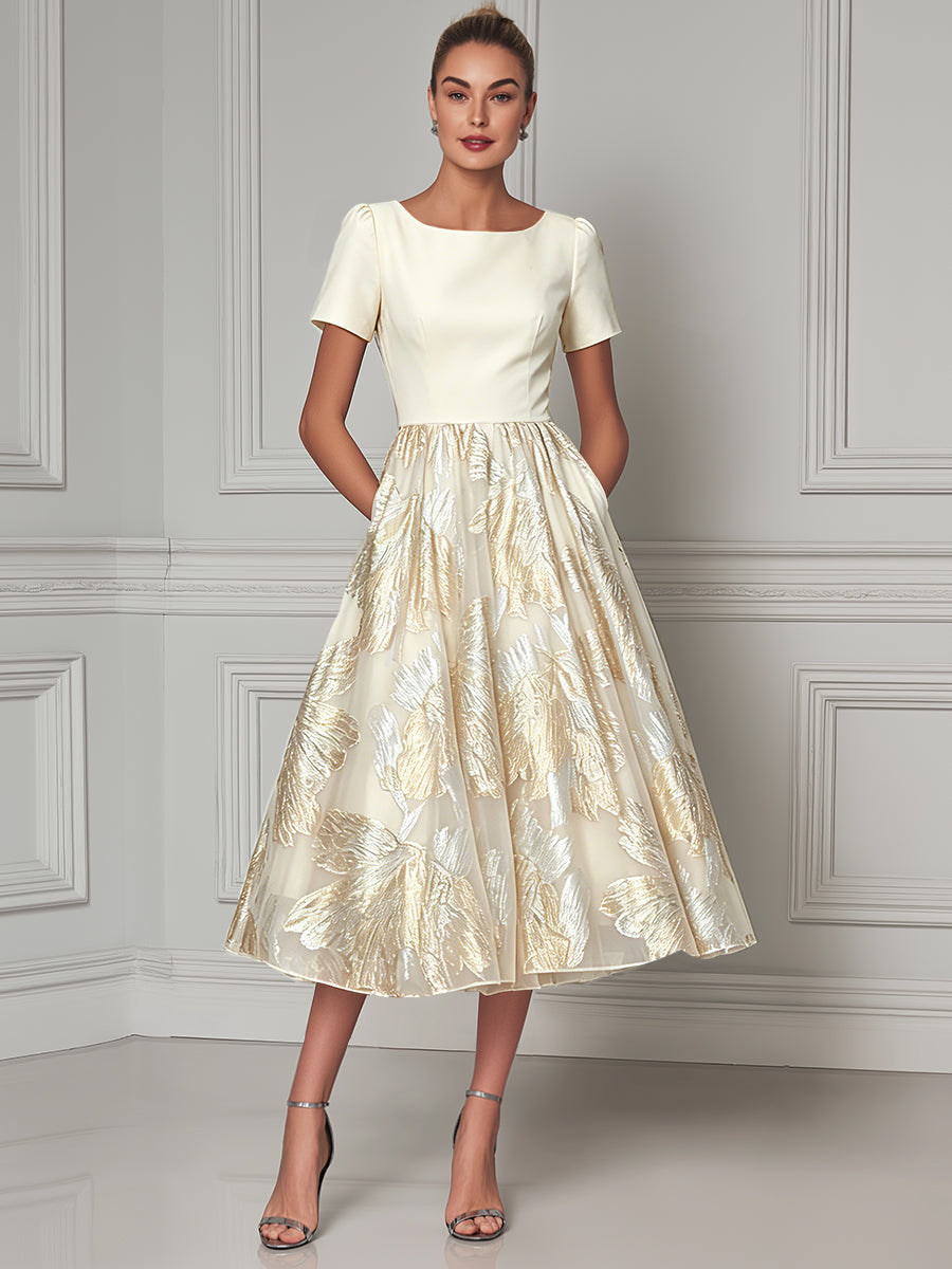Timeless Elegance Puffed Sleeves Midi Dress