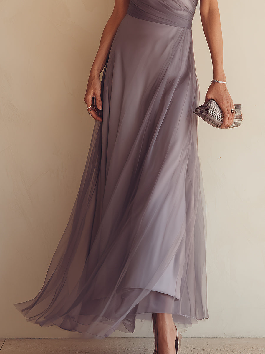 Elegant Double-Layer Mesh Sleeveless Maxi Dress