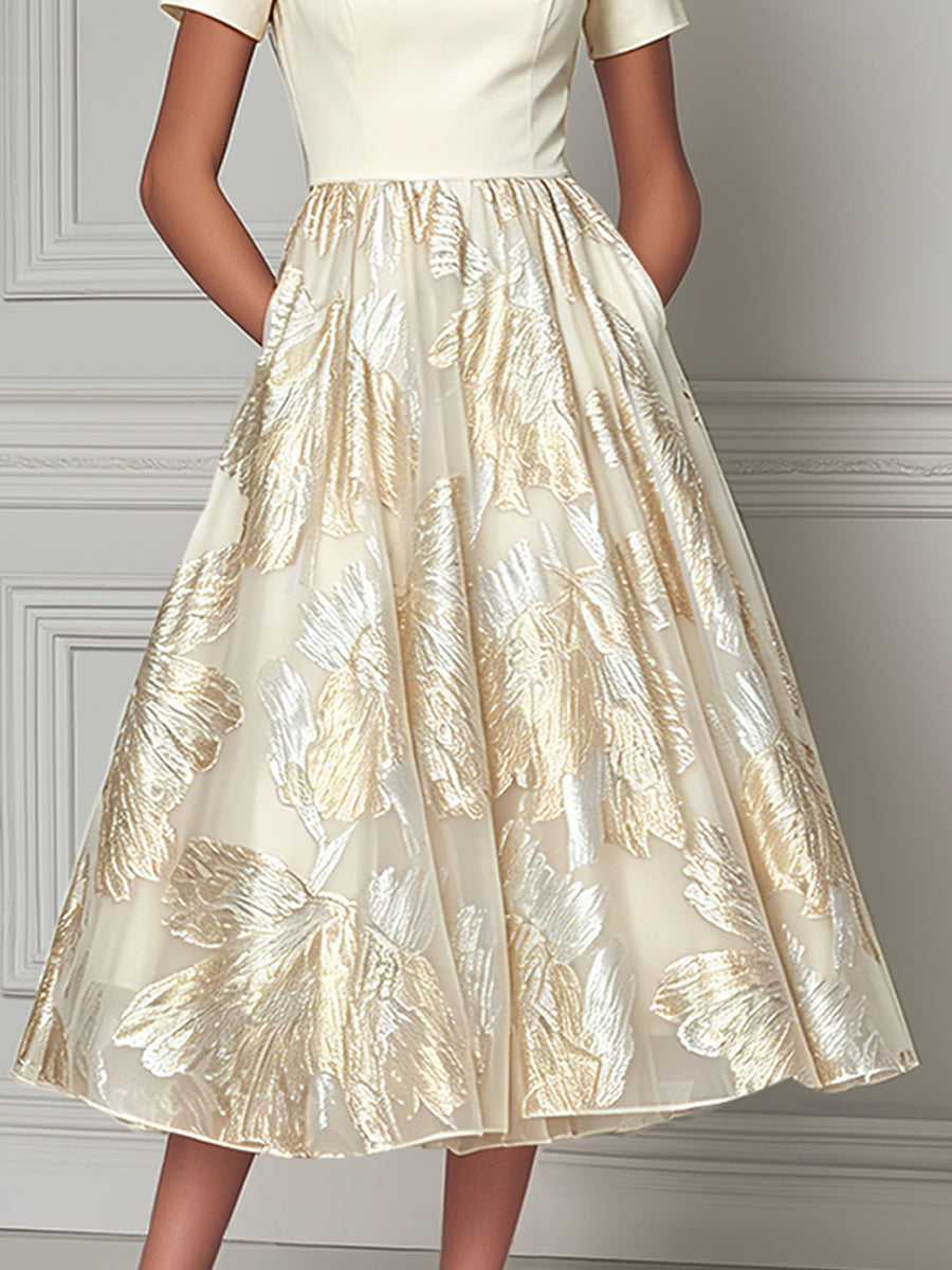Timeless Elegance Puffed Sleeves Midi Dress