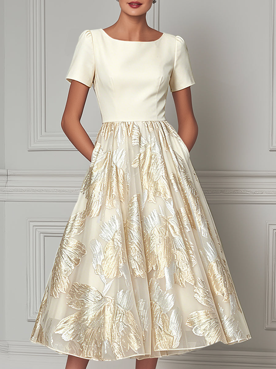 Timeless Elegance Puffed Sleeves Midi Dress