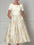 Timeless Elegance Puffed Sleeves Midi Dress
