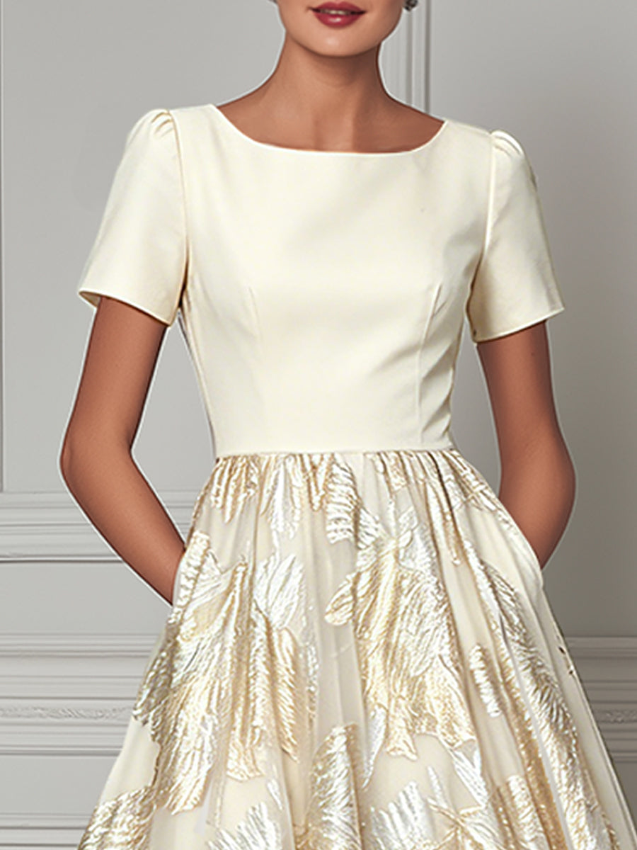 Timeless Elegance Puffed Sleeves Midi Dress
