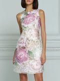 Watercolor Peony Print Sleeveless A-Line Mini Dress