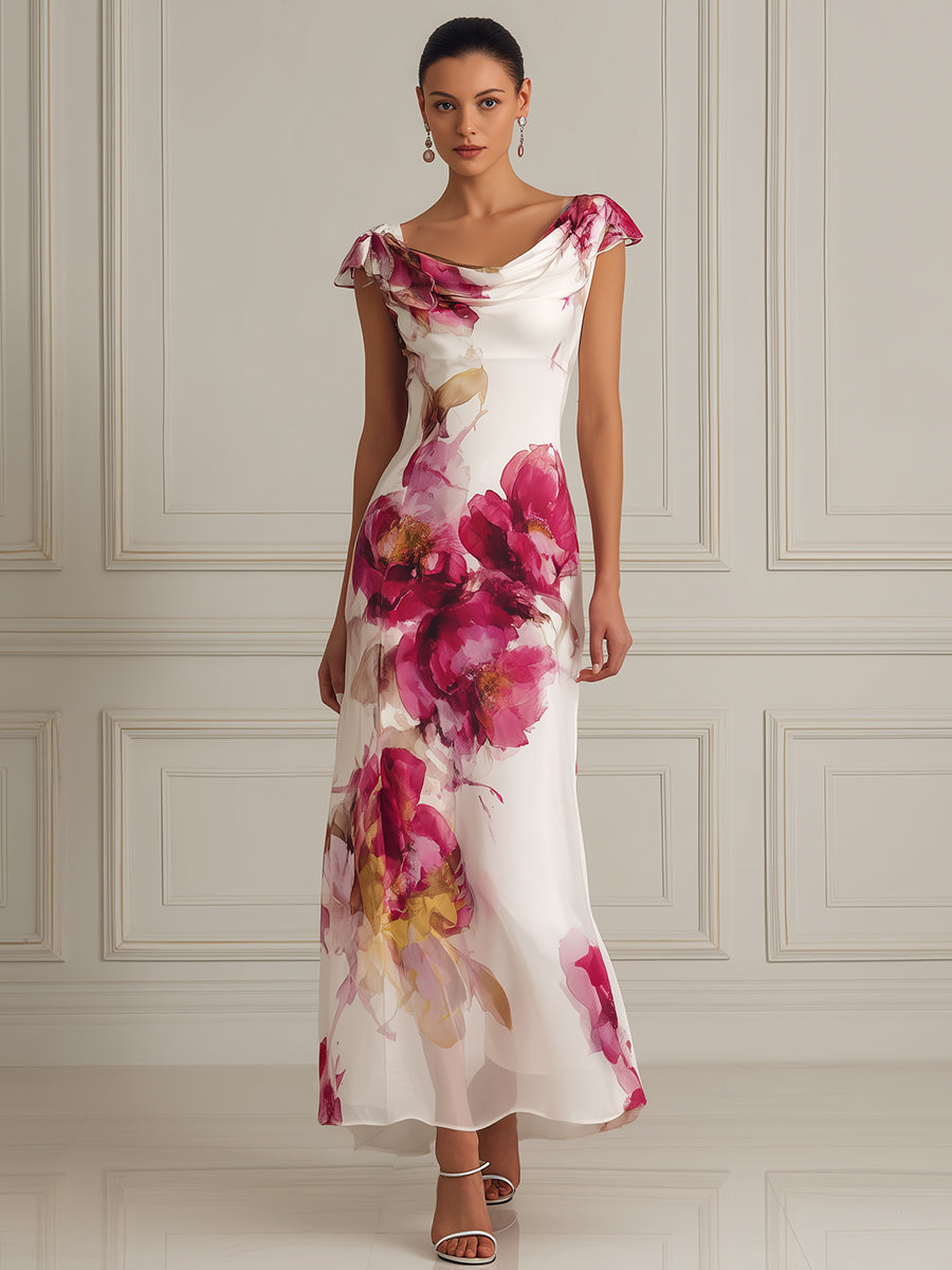 Ethereal Blossom Cowl-Neck Maxi Dress