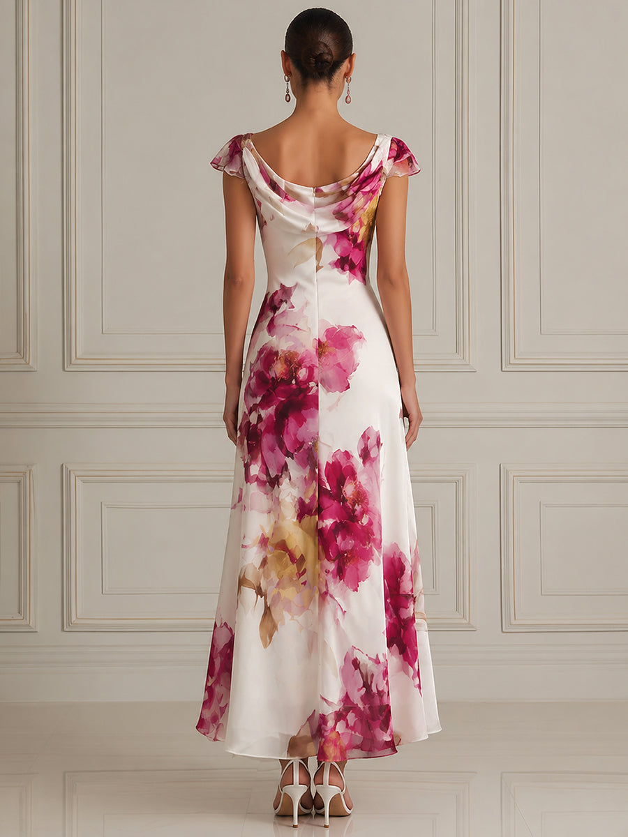 Ethereal Blossom Cowl-Neck Maxi Dress