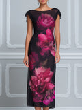 Midnight Peony Ruffle-Sleeve Mesh Midi Dress