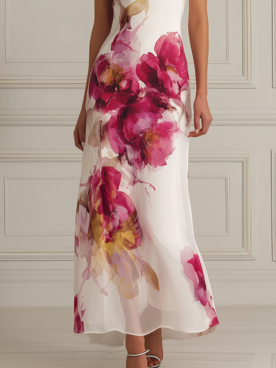 Ethereal Blossom Cowl-Neck Maxi Dress