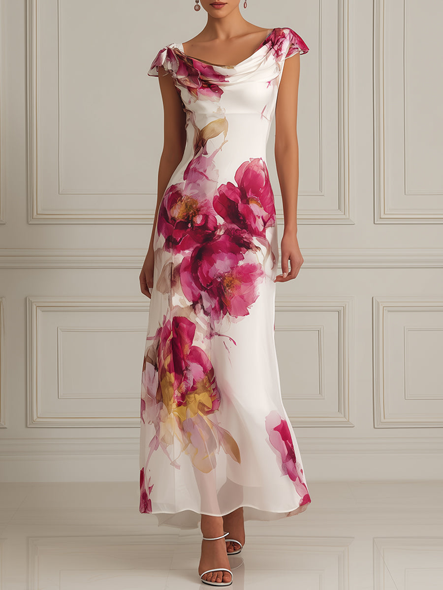Ethereal Blossom Cowl-Neck Maxi Dress